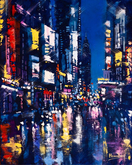 Night city after rain Oil painting by Aleksandr Neliubin | Artfinder