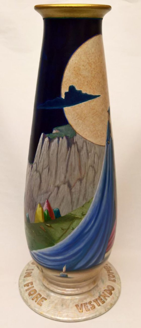 WEARING THE SHADE OF THE CHERRY IN BLOOM - ( Painted vase )
