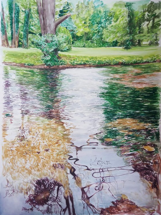 Watercolor river painting