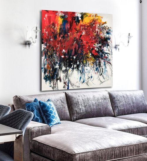 "Flovers"100x100cm large original abstract painting by Artem Grunyka