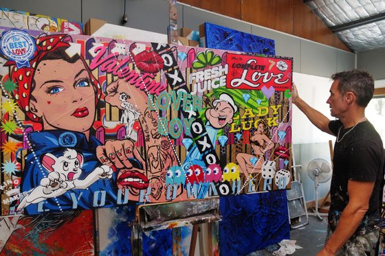 Lady Luck Rosie 190cm x 100cm Rosie The Riveter Textured Urban Pop Art