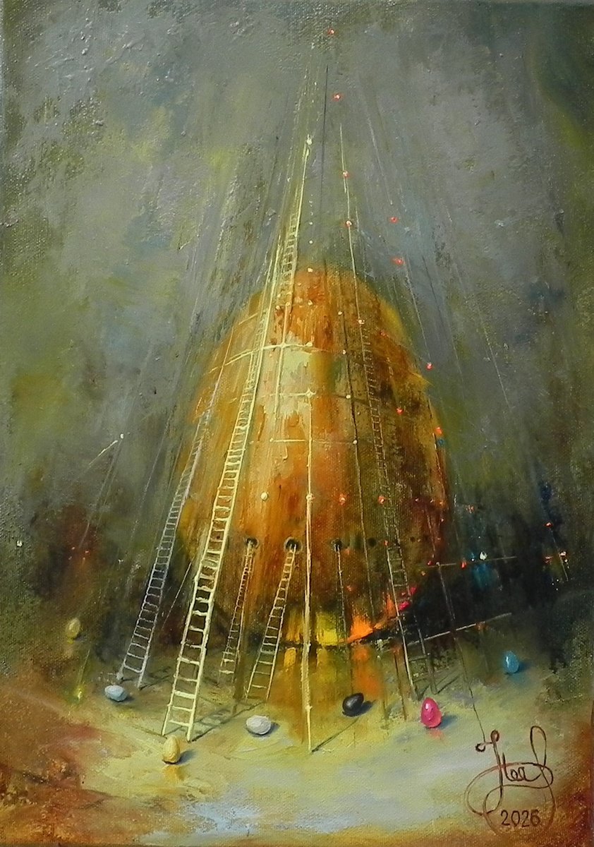 Surrealistic Oil Painting , Vertical Of Hope By Yurii Novikov, 10 X 14, Artwork For Sale On Artfinder