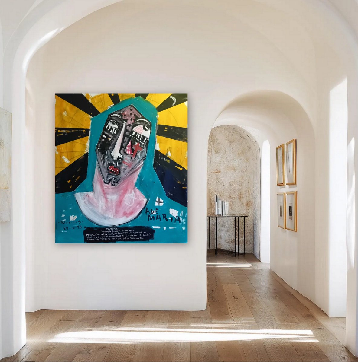 Abstract Portrait Acrylic Painting By Dimitris Pavlopoulos, 39 X 43, Ave Maria, Original Artwork