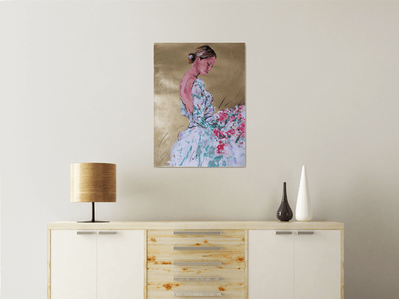 Precious -Woman Portait Acrylic Mixed Media  Painting on Paper