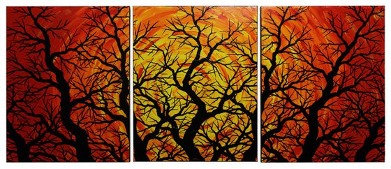 Triptych silhouettes of trees