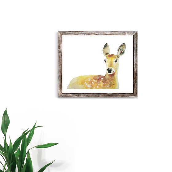 Deer fawn painting, watercolor illustration