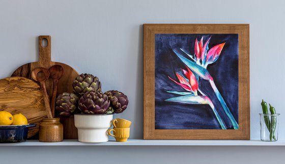 Strelitzia on blue-black velvet, vol.3