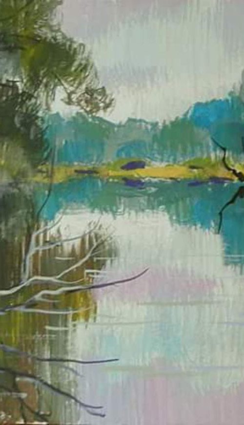 on the river, 39x28 cm by Sergey  Kachin