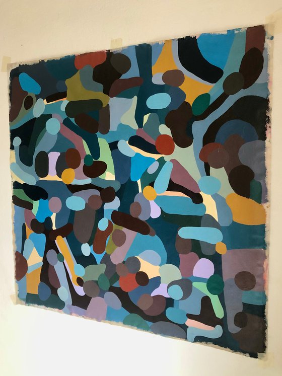 Abstract painting. Blue leaves