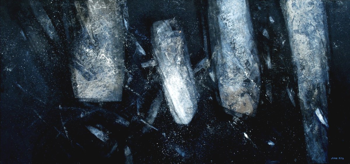 Abstract Acrylic Painting By Juan Pita, 36 X 17", Geo Negro, Original Artwork