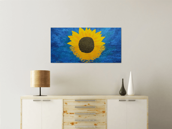 Morning Embrace - large abstract sunflower sunrise seascape painting; home, office decor