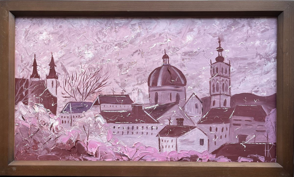 Impressionistic Cityscapes Oil Painting By Halyna Kirichenko, 20 X 12, Lviv City Rooftops, Original Artwork