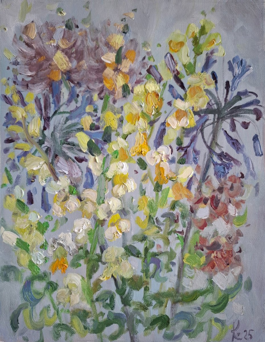 Impressionistic Botanical Oil Painting By Olena Kolotova, 12 X 16", Sommer Bouquet, Original Artwork