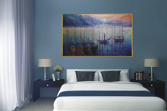 Venetian Golden Gondolas: linen, oil