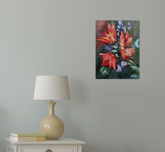 Textured flowers (30x40cm, oil painting, palette knife)