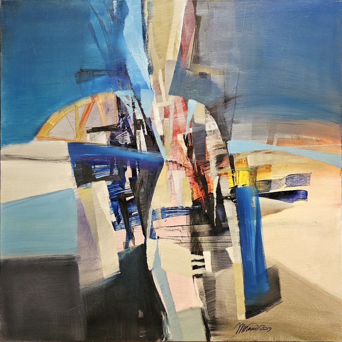 Abstract Oil Painting By Taidakov Nikolai, 39 X 39", Keen Interest, Original Artwork