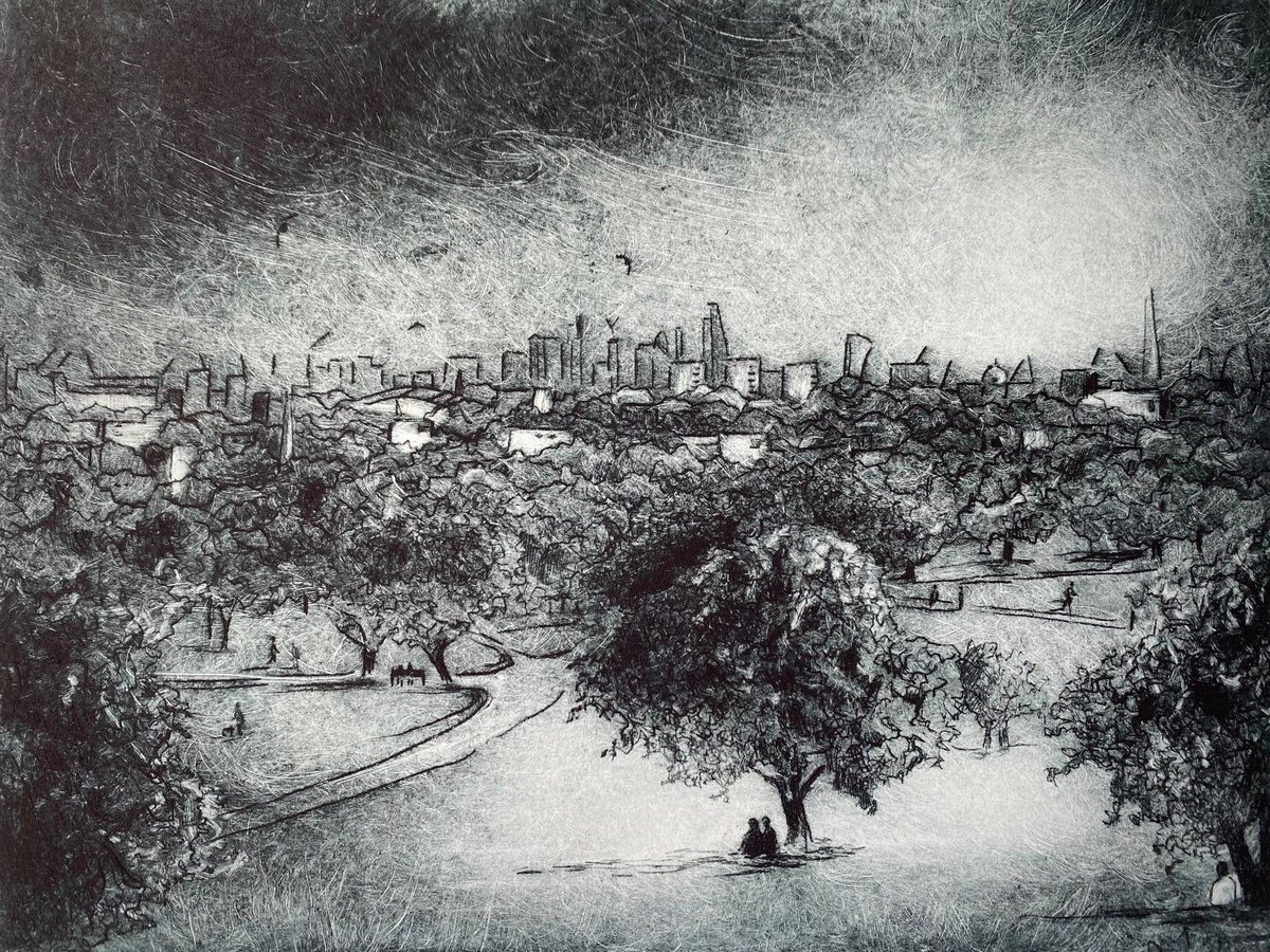 Illustrative Landscape Etchings & Engravings By Rebecca Denton, 12 X 10", London From Primrose Hill, Original Artwork