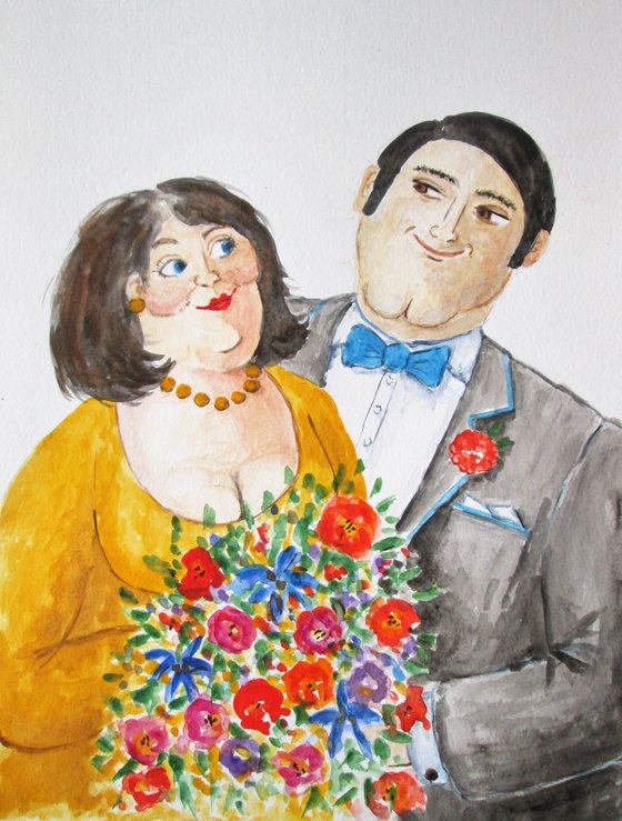 Happy Couple with Flowers