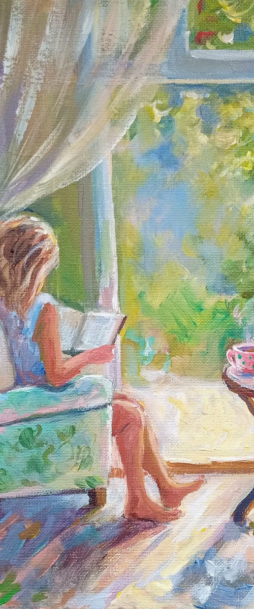 Girl reading a book by Ann Krasikova