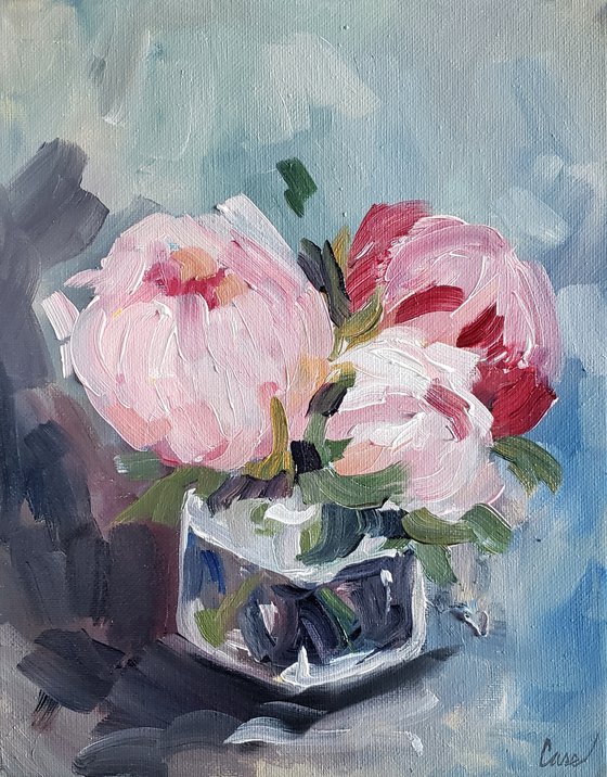 Flowers - Botanical - "Peonies in Glass Jar"