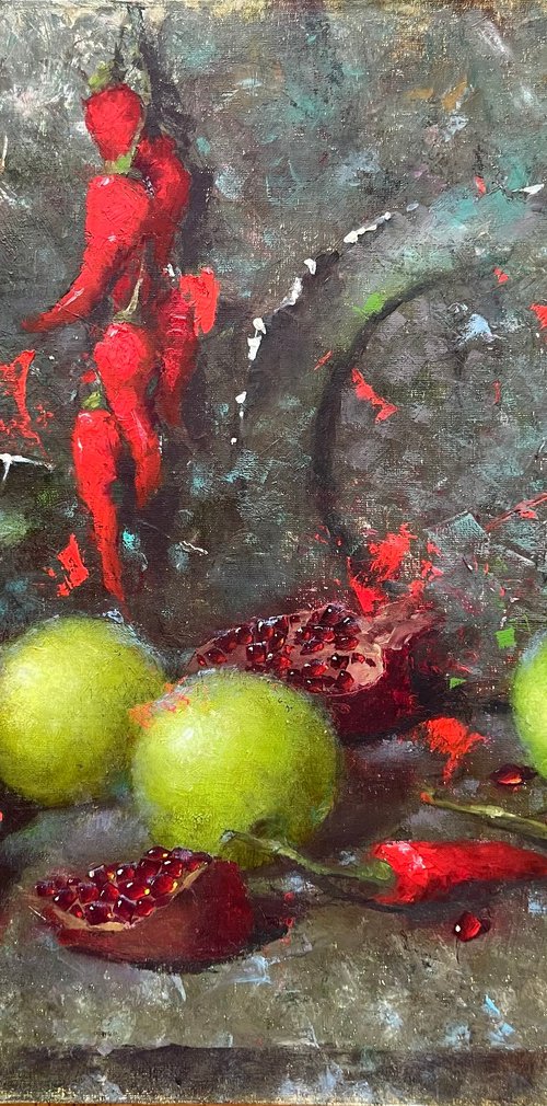 Apple Chili Pomegranate Fruit by Yulia Odukalets
