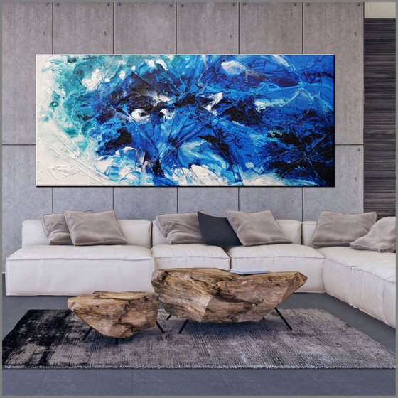 Reef Fracture 270cm x 120cm Blue White Textured Abstract Art