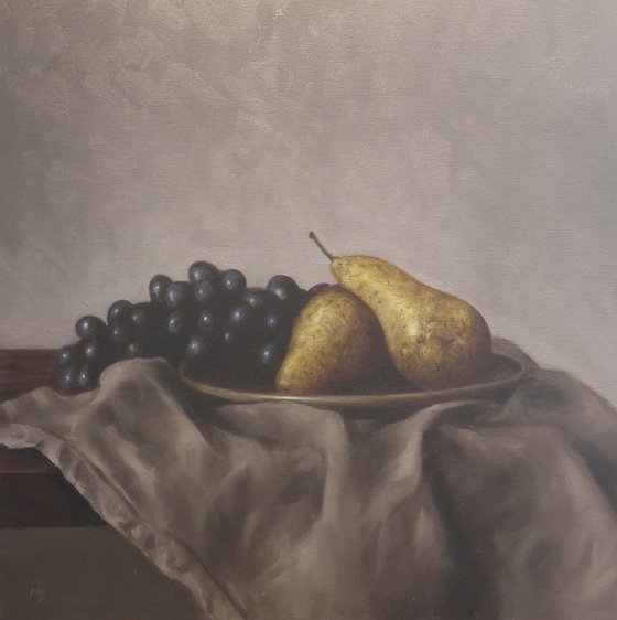 Pears and grey cloth