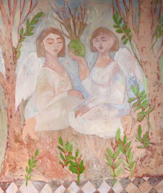 Angels Modern Art, canvas, oil - GARDENS ANGEL - 40x32in (100*80) cm