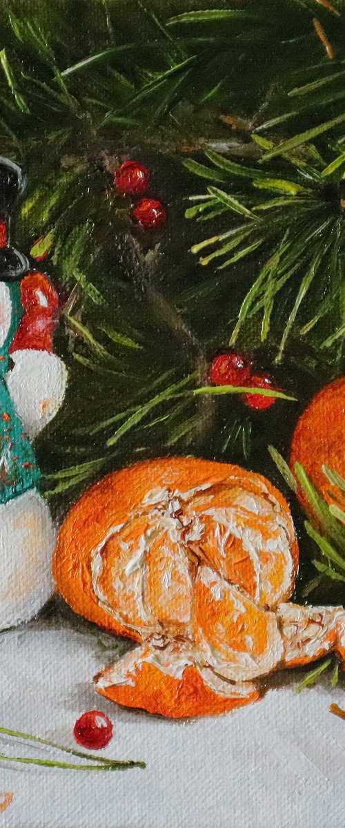 Snowman. Christmas painting. by Natalia Shaykina
