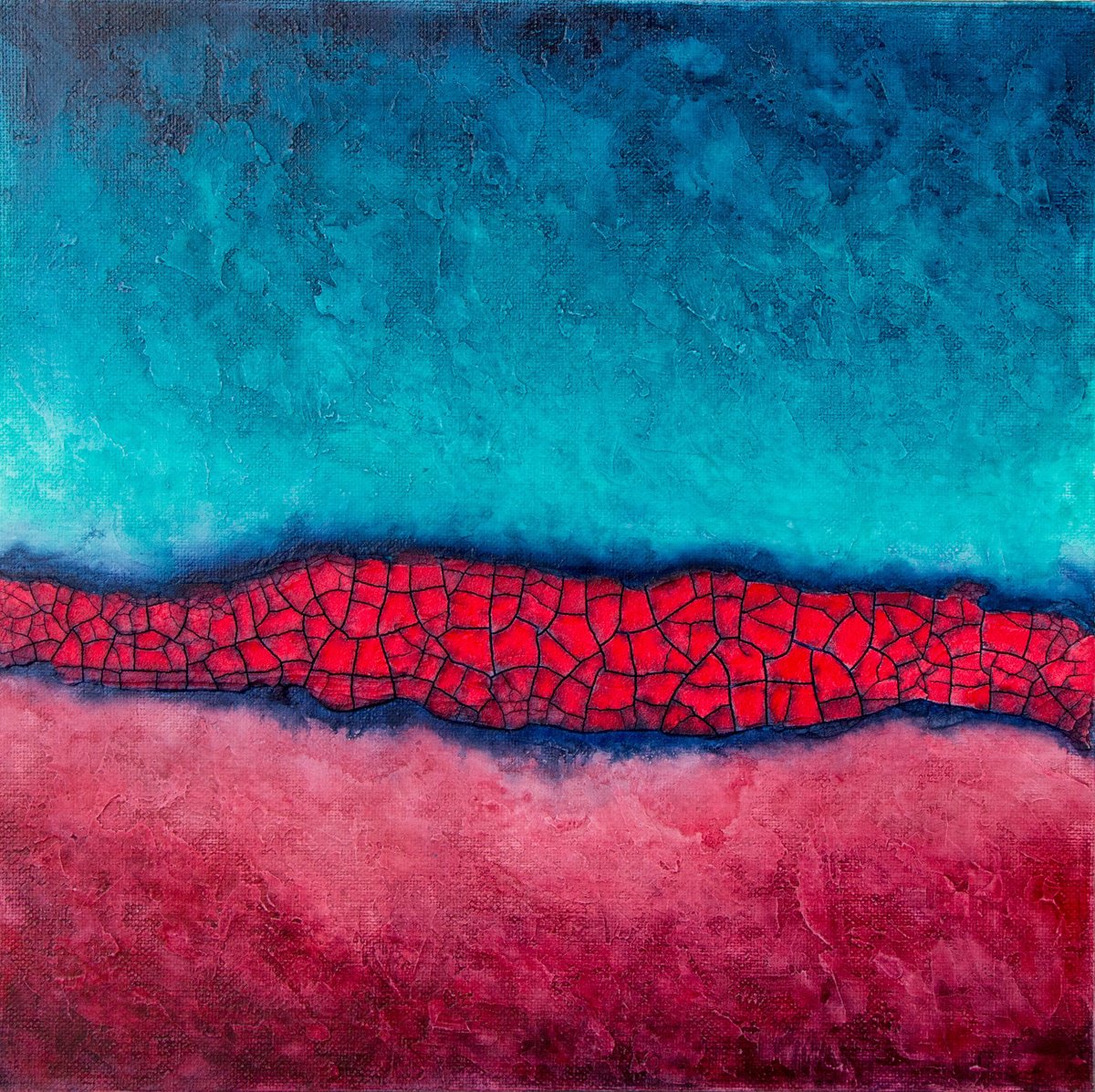 Abstract Landscape Acrylic Painting By Stefan Fierros, 12 X 12", Merging Worlds - 4, Original Artwork