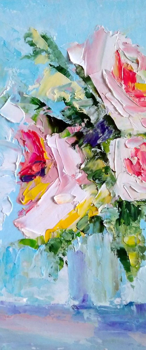 Floral Rose Painting Original Art Small Oil Artwork Flower Wall Art Mini Oil Painting by Yulia Berseneva
