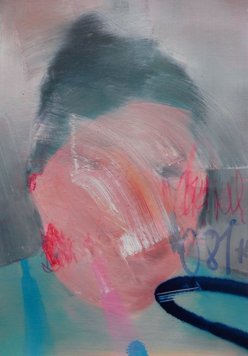 Urban And Pop Portrait Oil Painting By Milos Hronec, 8 X 11", Fast Money 3, Original Artwork