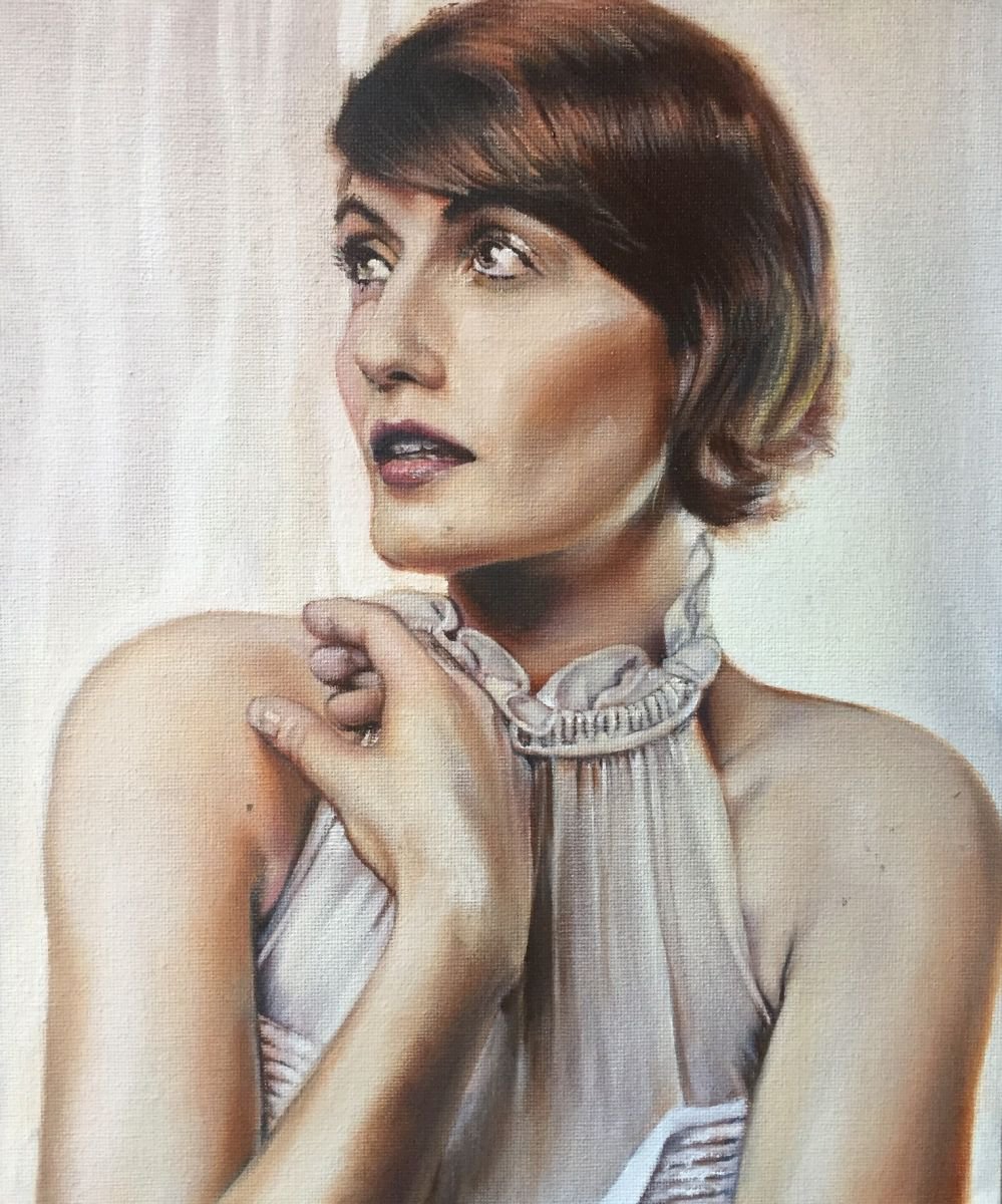 Photorealistic Portrait Oil Painting By Michael Juniper, 13 X 15", Florence Gold, Original Artwork