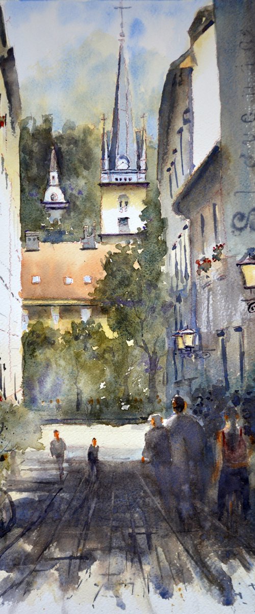 Ljubljana in green Slovenia #44 53x35cm 2023 by Nenad Kojić watercolorist