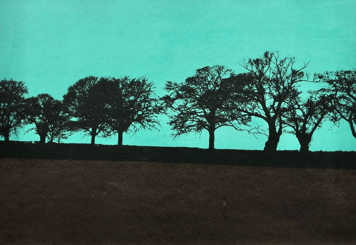 Landscape Screenprint By Talia Russell, 39 X 28", Teal Silhouette A2, Original Artwork
