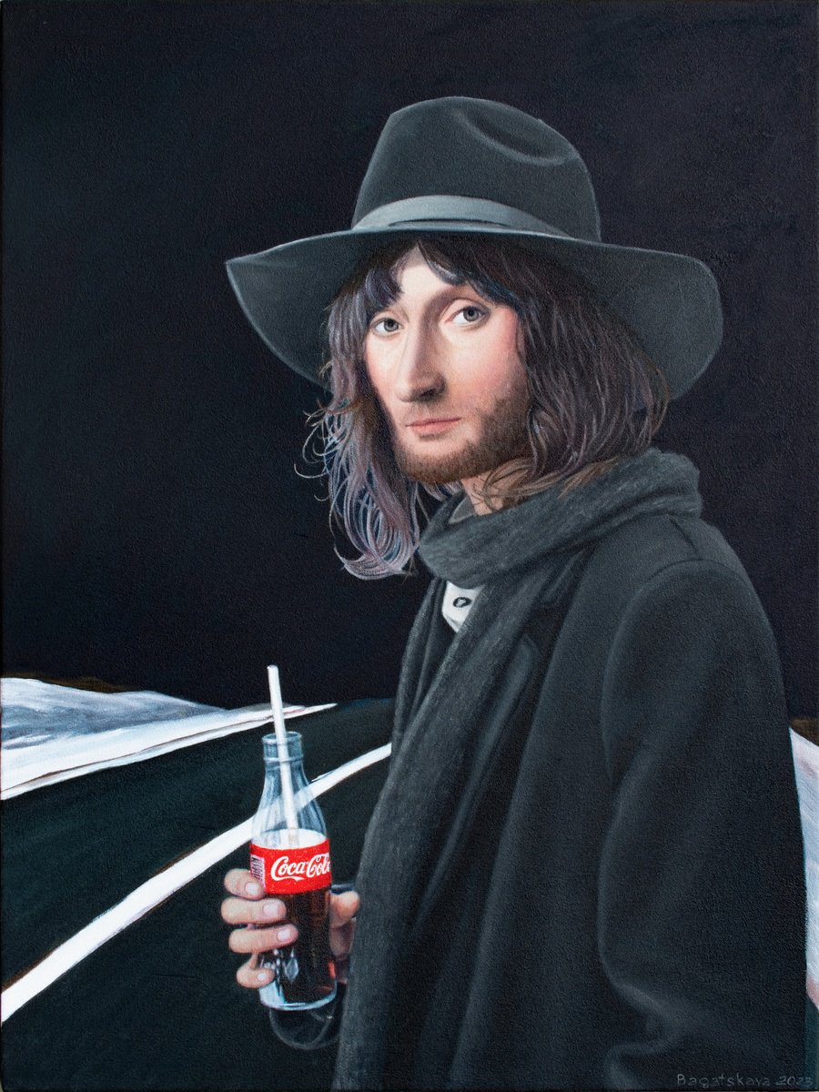 Photorealistic Portrait Acrylic Painting By Nataliya Bagatskaya, 24 X 31", Travel Companion, Original Artwork