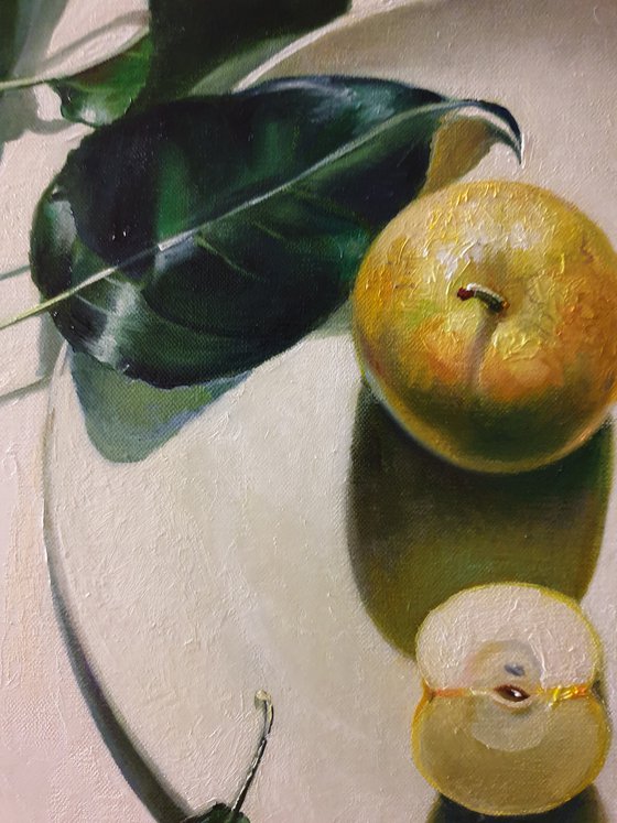 "Still life with an apple. "  still life summer liGHt original painting  GIFT (2021)