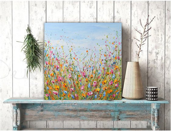 Spring meadow - wildflower landscape painting