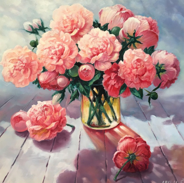 Peonies Oil Painting By Alexander Mikhalchyk Artfinder