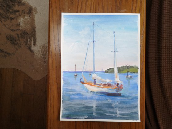 "Getting ready to catch the wind" ( acrylic on paper) (11x15×0.1'')