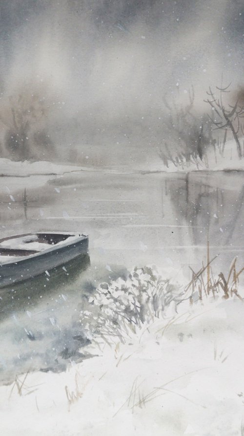Winter’s Solitude - Winter Lan by Olga Beliaeva Watercolour
