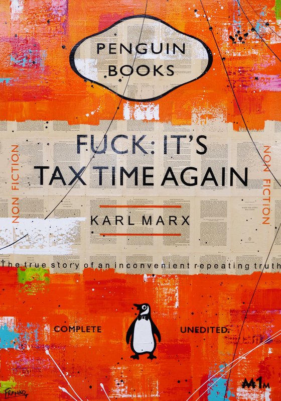 Marxist Tax Time 140cm x 100cm Textured Book Page Urban Pop Art