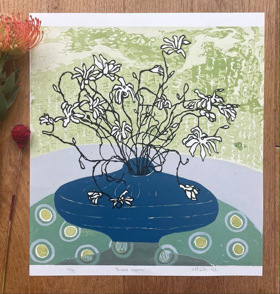 Linocut Print - Twisted Magnolia