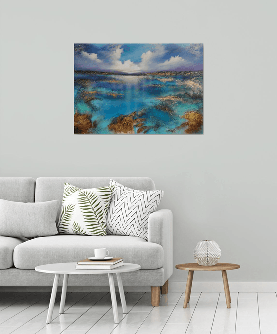 A beautiful large modern semi-abstract seascape painting "Wonderland"