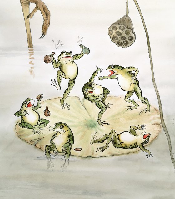 Six Drunken Frogs who are partying so wildly - Japanese style