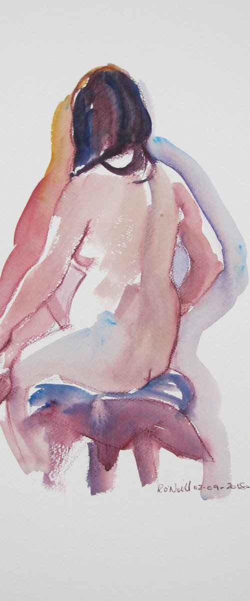 Seated female nude back view by Rory O’Neill