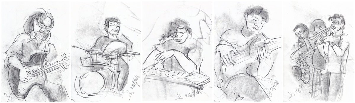 Expressive Pencil Drawing , The Band Played On By Gordon T., 37 X 11, Artwork For Sale On Artfinder