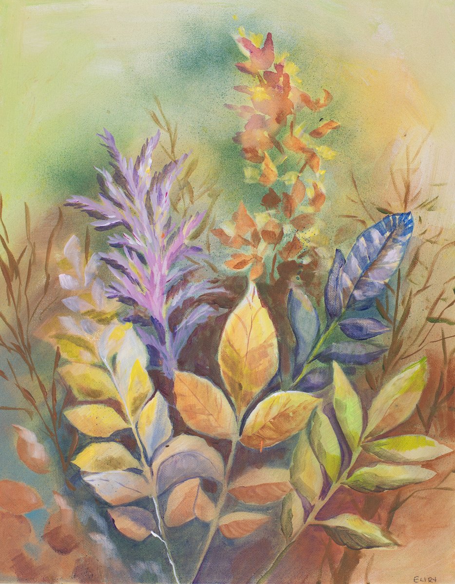 Impressionistic Botanical Acrylic Painting By Eliry Arts, 16 X 20, Nature Bath 2, Original Artwork