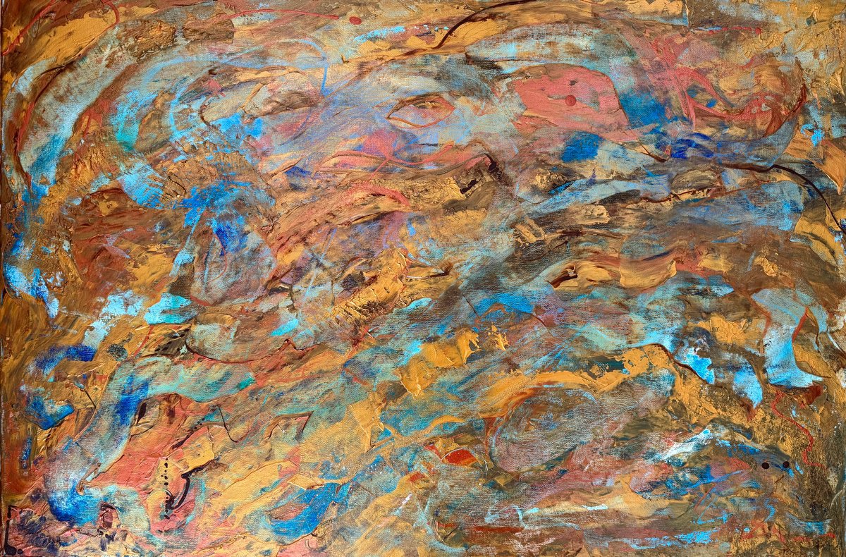 Expressive Abstract Acrylic Painting By Emma Sian Pritchard, 36 X 24, Earthbound Currents, Original Artwork