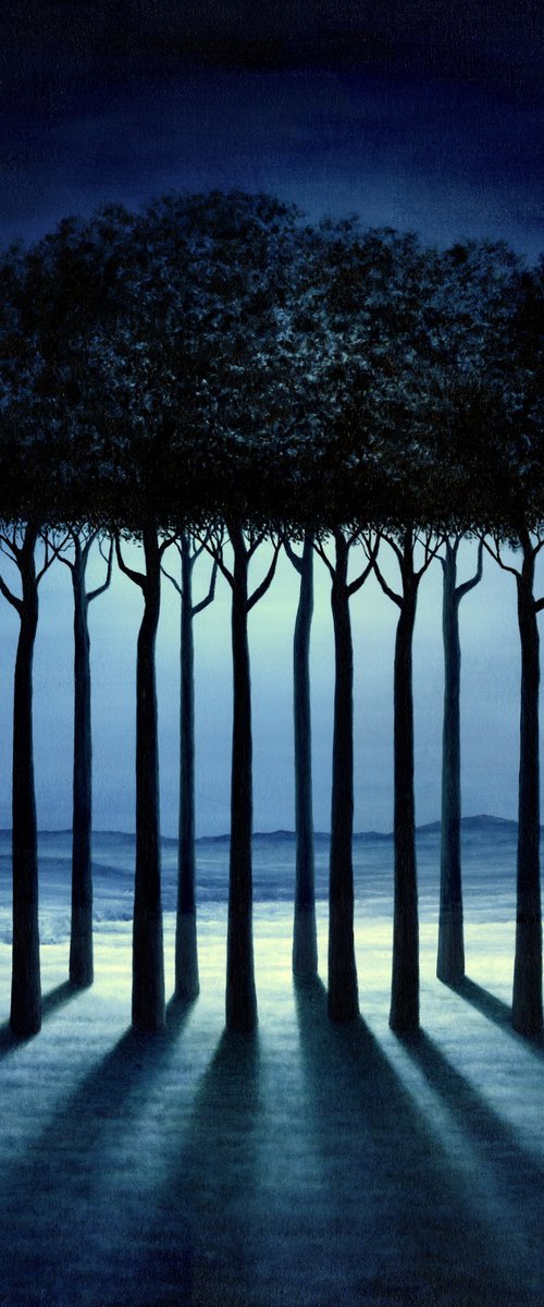 Contemplation (original surrealist landscape with trees) by Marlene Llanes
